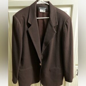 SAVANNAH Ladies 100%‎ Wool Brown Blazer 1-Button Sz 16 Retro